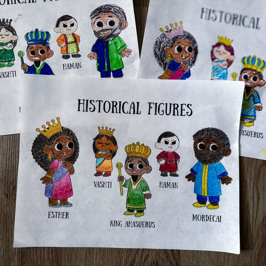 Feast of Purim Historical Figures Coloring Page